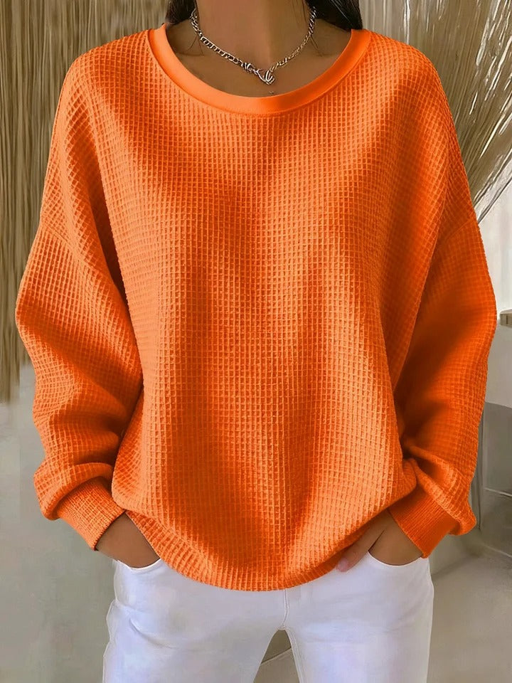 Evangelia | Women's Textured Round Neck Long Sleeve Sweater - Light Blue - Image 8