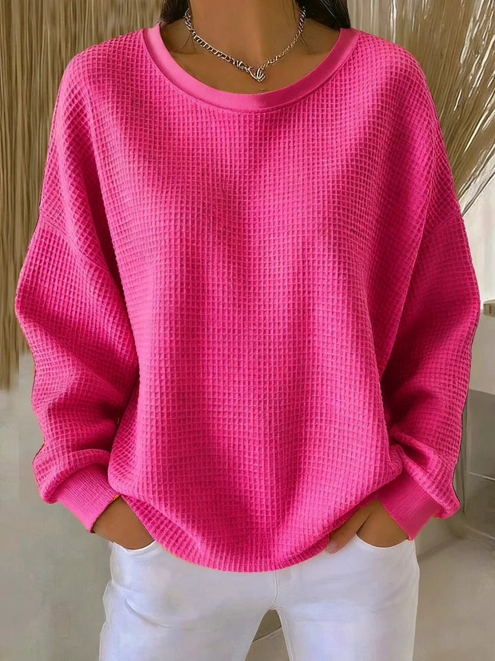 Evangelia | Women's Textured Round Neck Long Sleeve Sweater - Light Blue - Image 9