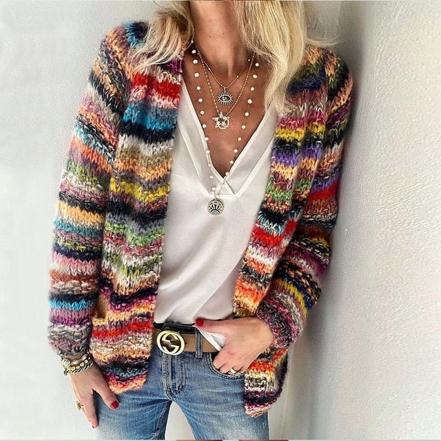 Evangeline | Women's Open Front Striped Cardigan - Image 1