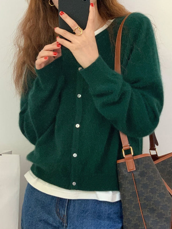 Evangeline | Women's V-Neck Button Cardigan - Green - Image 1