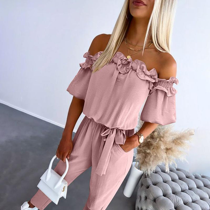 Claire™ | Chic Off Shoulder Frill Tie-Waist Jumpsuit