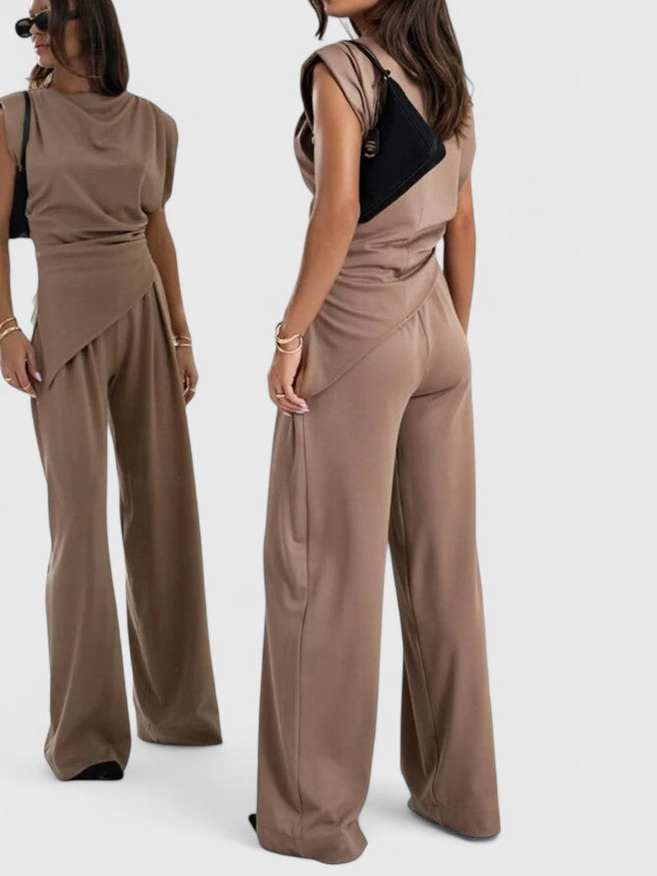 Aria | Women's Draped Sleeveless Top Wide Leg Trousers Set