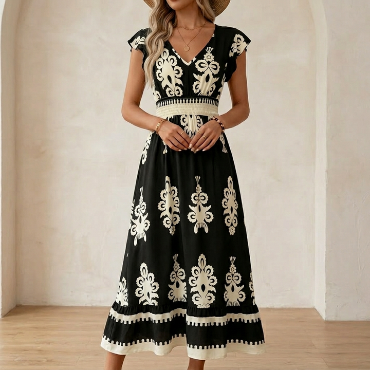 Faolán | Women's Baroque Print Maxi Dress - Black - Image 1