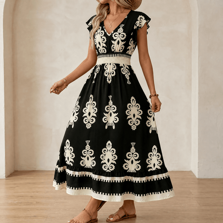 Faolán | Women's Baroque Print Maxi Dress - Black - Image 11