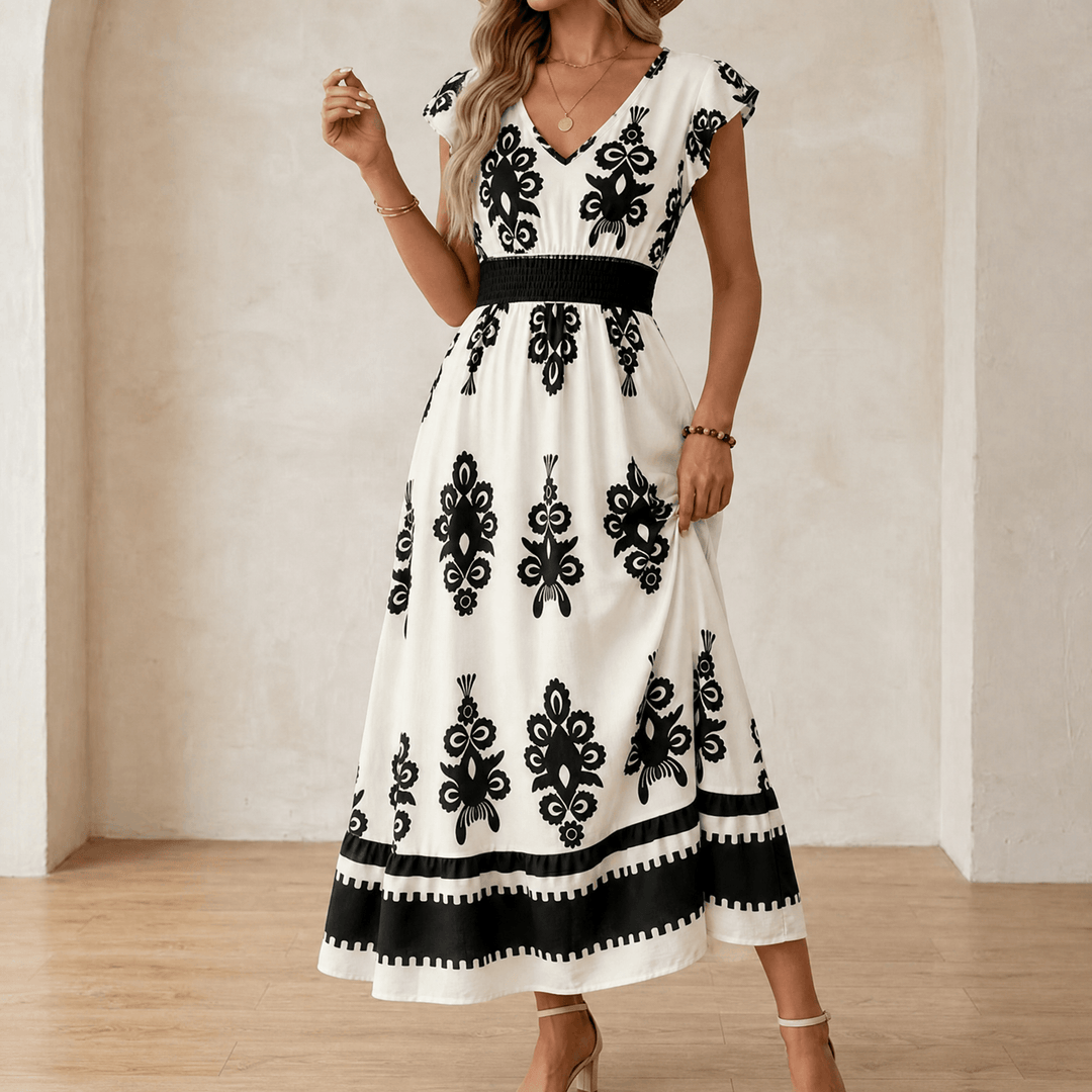 Faolán | Women's Baroque Print Maxi Dress - Black - Image 15
