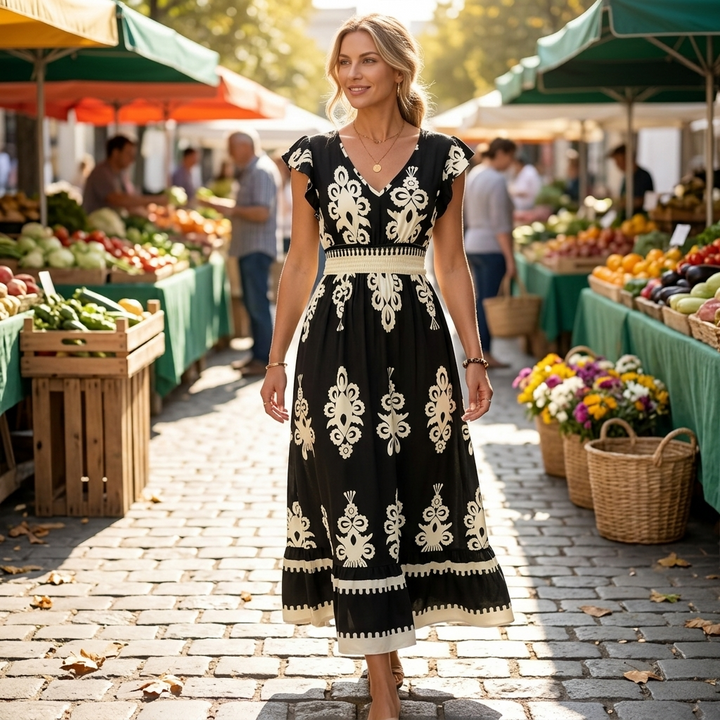 Faolán | Women's Baroque Print Maxi Dress - Black - Image 5