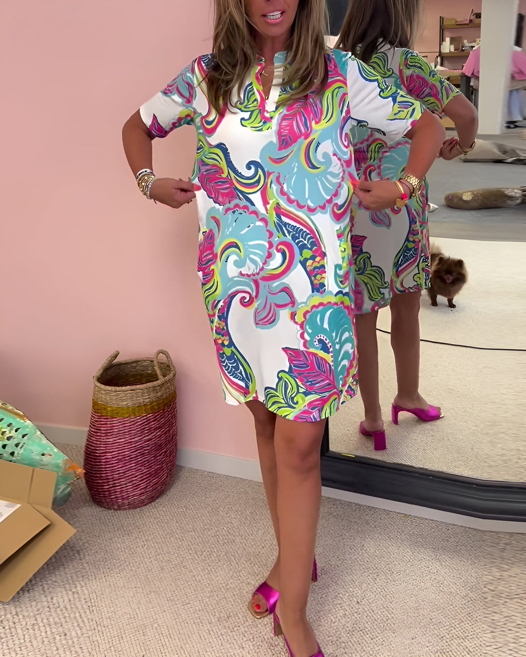 Gaelle | Lightweight Printed V-Neck Dress