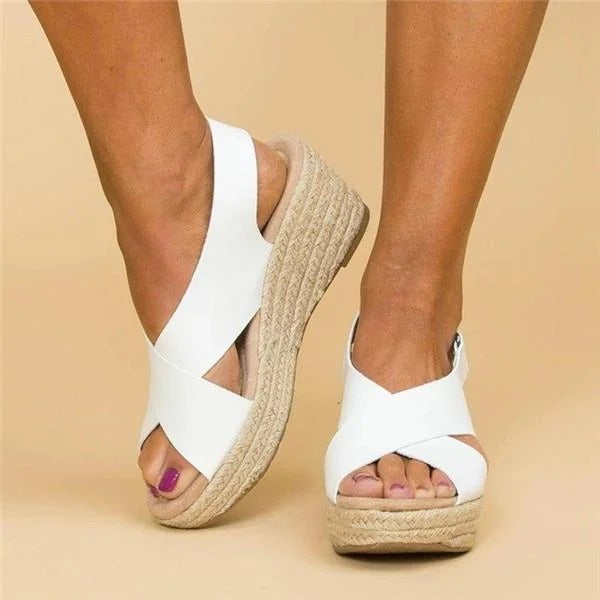 Carmen | Women's Cross Strap Espadrille Wedge Sandals Open Toe