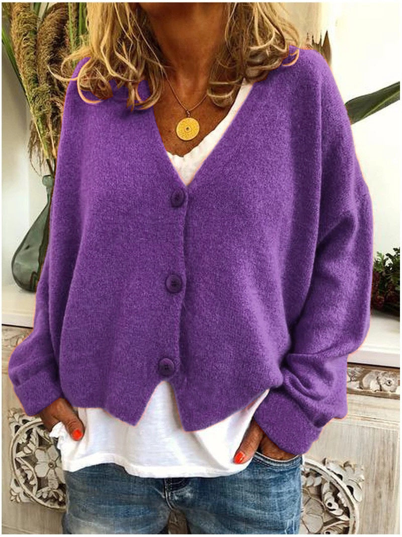 Felicity | Women's Button Front V-Neck Cardigan - Orange - Image 5