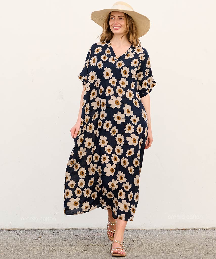 Fenara | Women's Floral Maxi Caftan Dress - Navy - Image 1