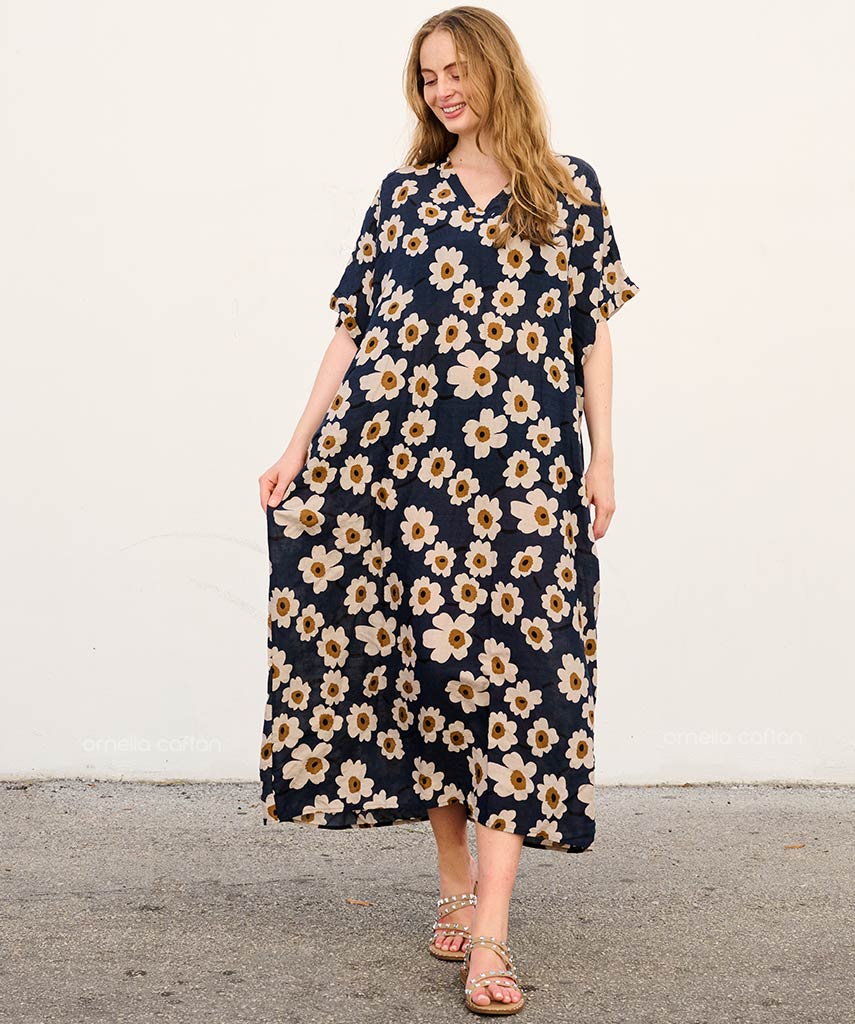 Fenara | Women's Floral Maxi Caftan Dress - Navy - Image 2
