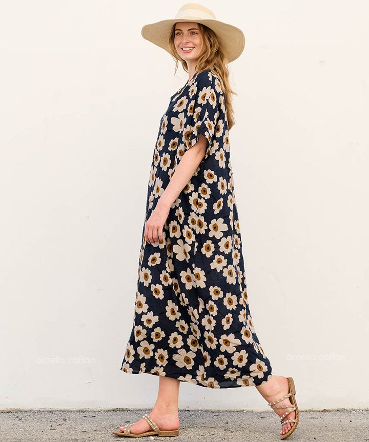 Fenara | Women's Floral Maxi Caftan Dress - Navy - Image 3