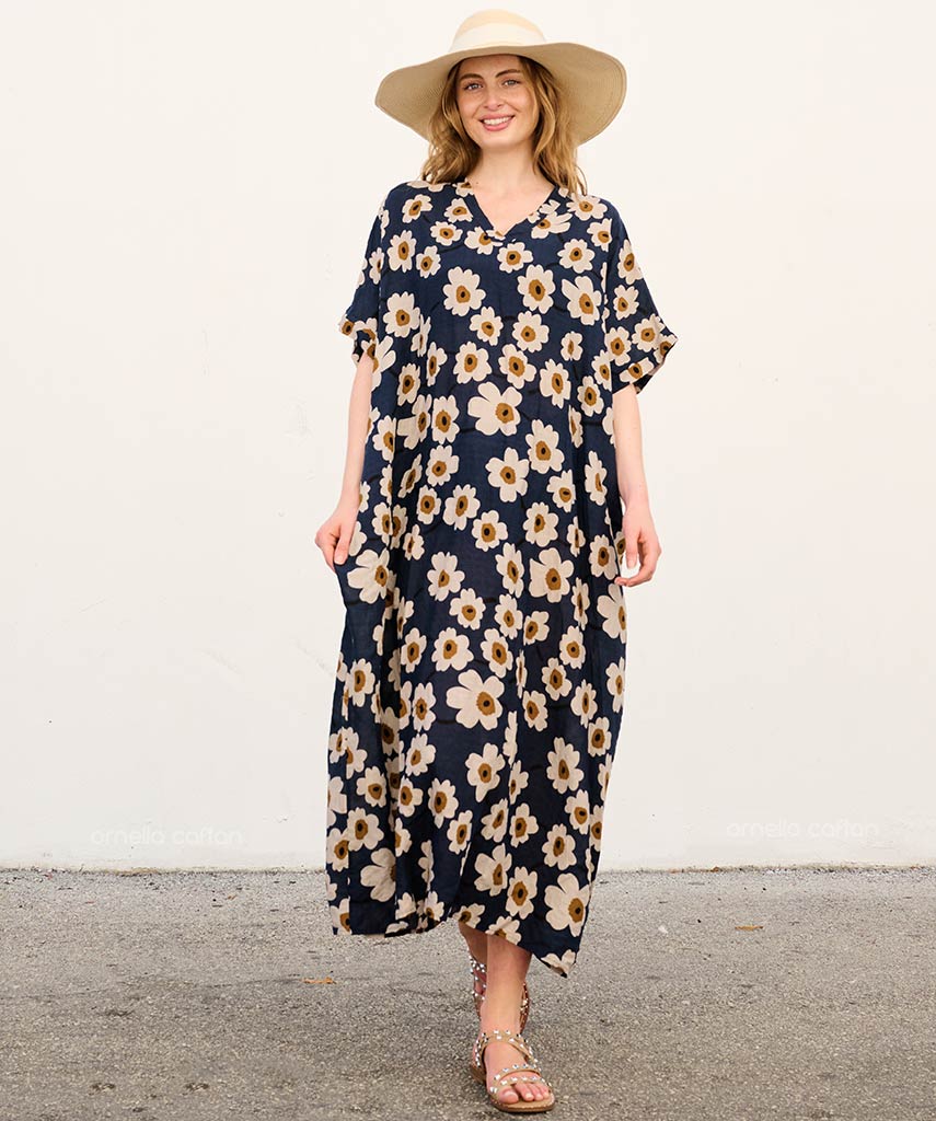 Fenara | Women's Floral Maxi Caftan Dress - Navy - Image 4