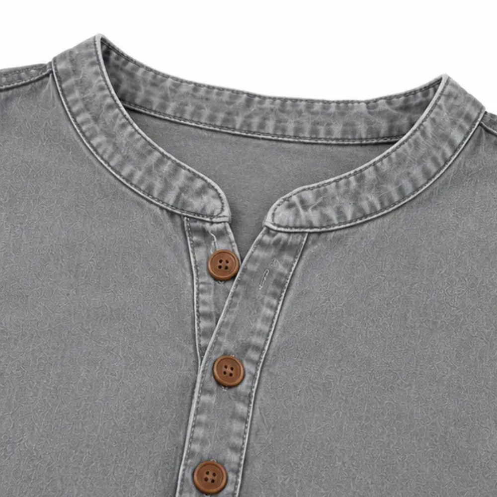 Fenwick | Women's Henley Tunic Top with Side Buttons - Grey - Image 7