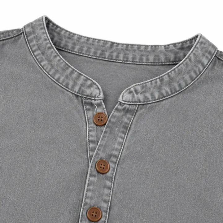 Fenwick | Women's Henley Tunic Top with Side Buttons - Grey - Image 7