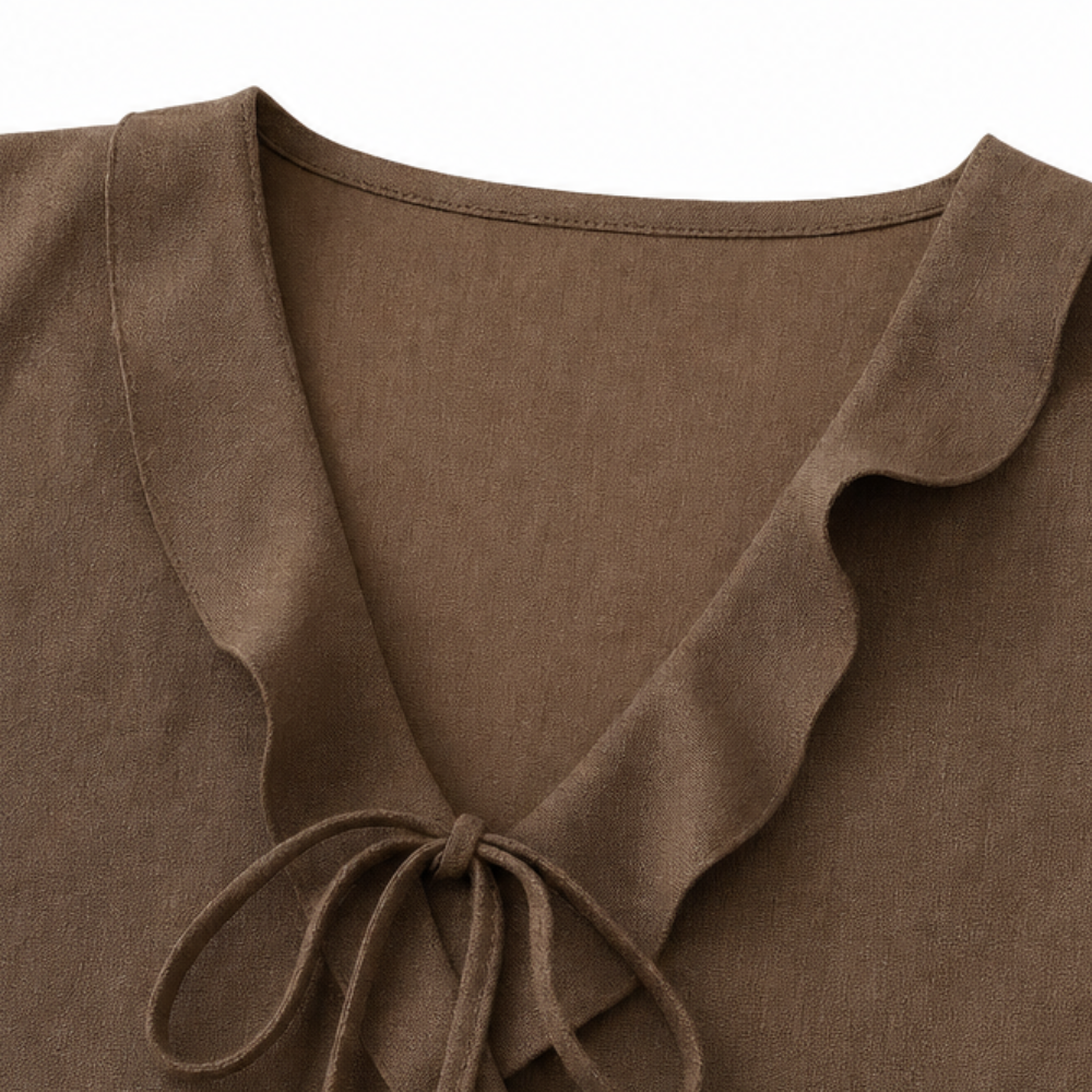 Ferindal | Women's Boho Sleeveless Ruffle Peplum Blouse - Brown - Image 9