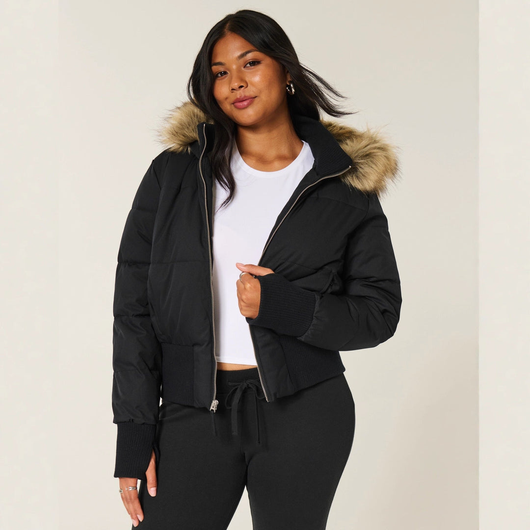 Fernanda | Women's Cropped Hooded Puffer Jacket - Cream - Image 3