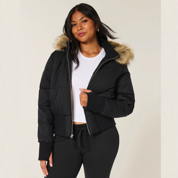 Fernanda | Women's Cropped Hooded Puffer Jacket - Cream - Image 3