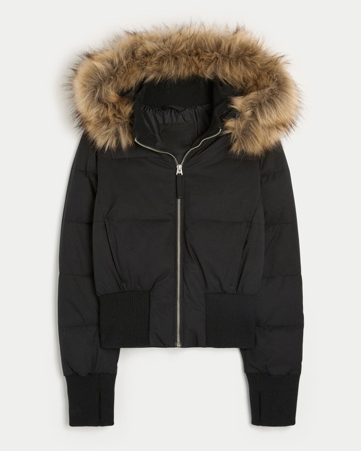 Fernanda | Women's Cropped Hooded Puffer Jacket - Cream - Image 5