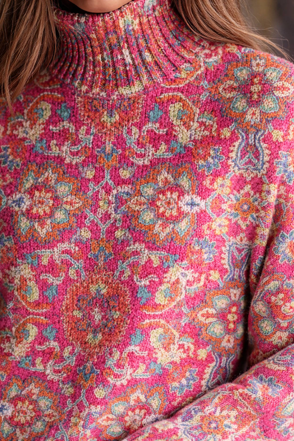 Fiona | Women's Floral Print Turtleneck Sweater - Floral - Image 2