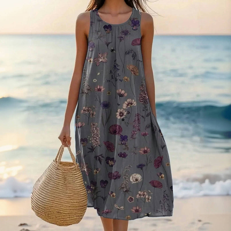 Flindara | Women's Floral Summer Midi Dress - Grey - Image 1