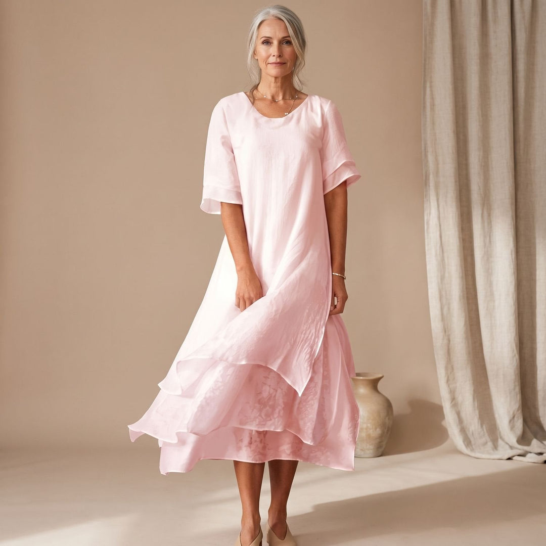 Flindore | Women's Summer Maxi Dress Layered Flowy - Light Pink - Image 1