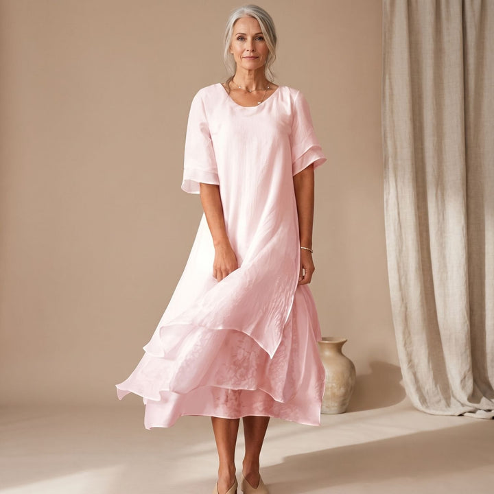 Flindore | Women's Summer Maxi Dress Layered Flowy - Light Pink - Image 1
