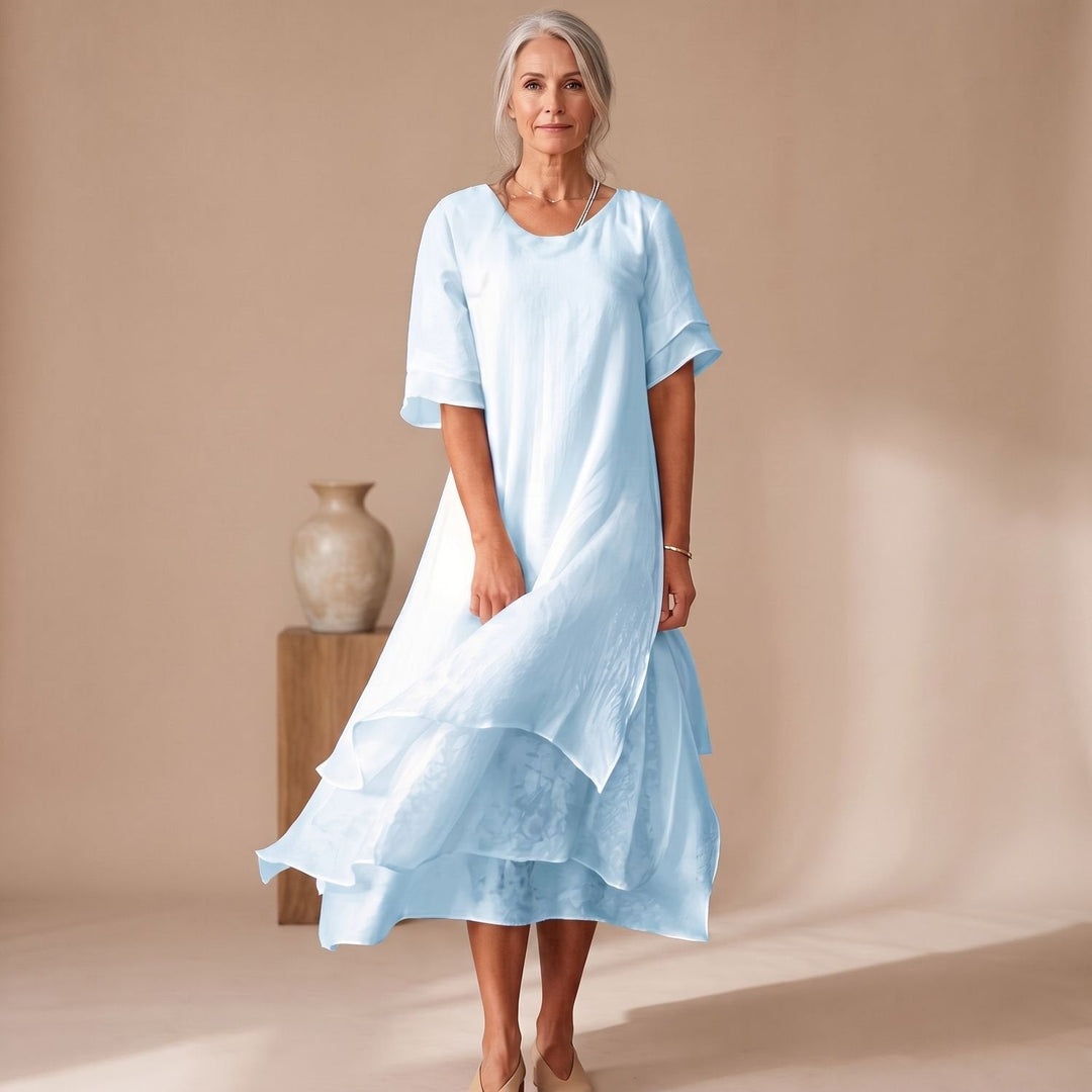 Flindore | Women's Summer Maxi Dress Layered Flowy - Light Pink - Image 4