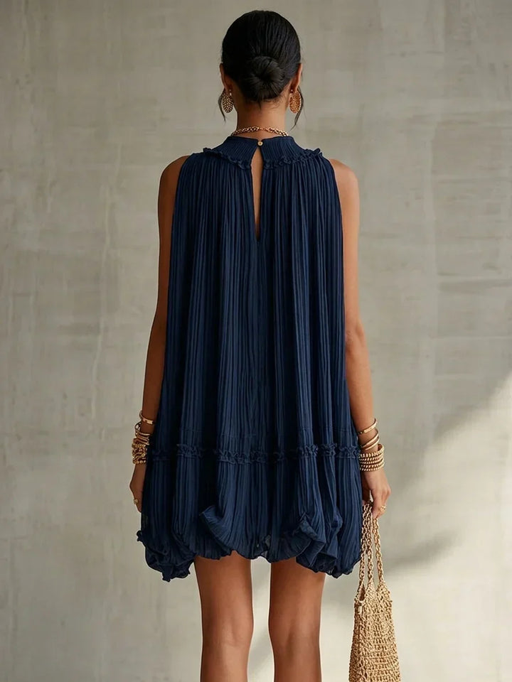 Floravel | Women's Pleated Bubble Hem Mini Dress - Navy - Image 3