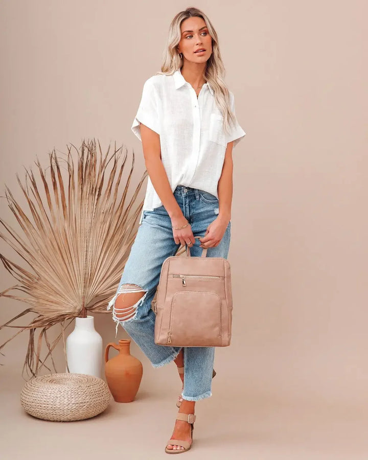 Floraye | Women's Boho Tie-Front Short Sleeve Shirt - Light Blue - Image 21