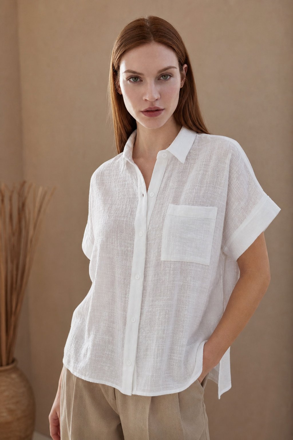 Floraye | Women's Boho Tie-Front Short Sleeve Shirt - Light Blue - Image 3