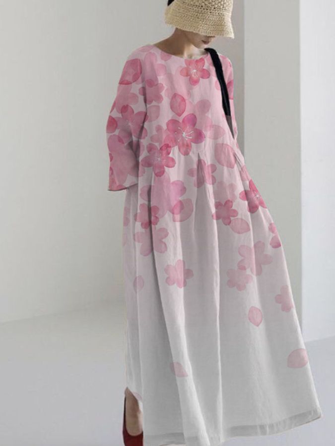 Florette | Women's Floral Maxi Dress Loose Fit - Pink - Image 1