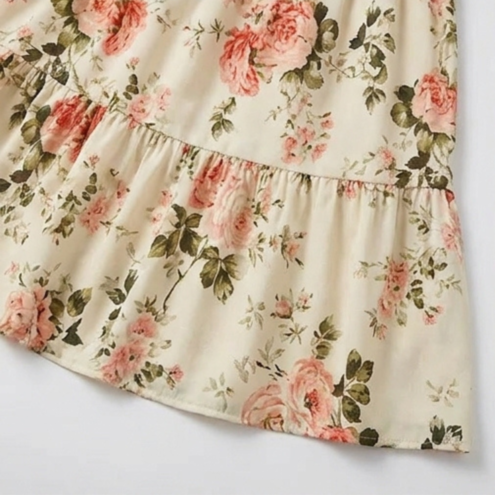 Florette | Women's Floral Print Smocked Midi Dress - Cream - Image 10