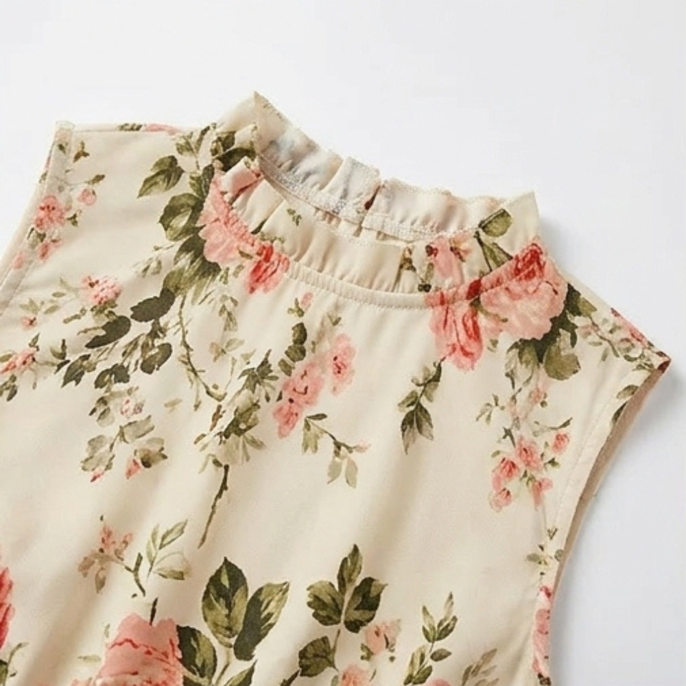 Florette | Women's Floral Print Smocked Midi Dress - Cream - Image 7