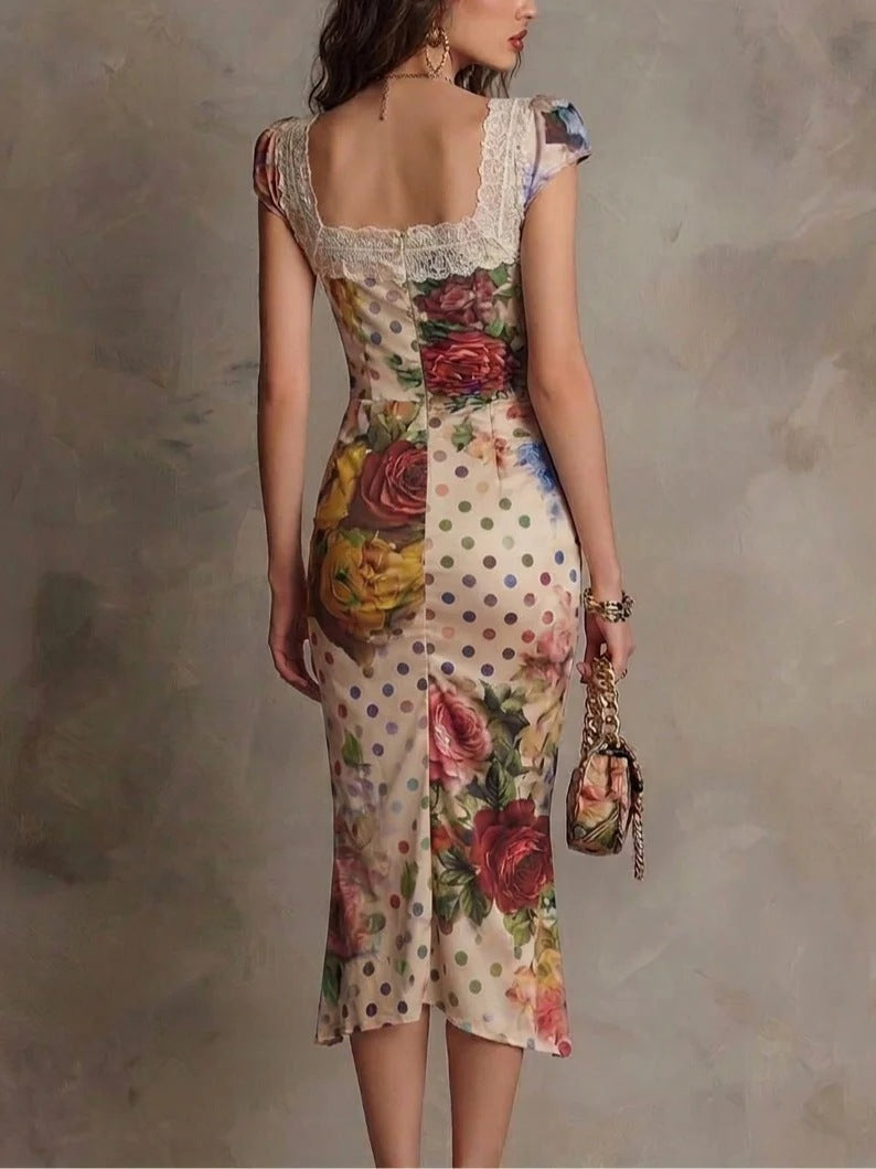 Floreva | Women's Floral Midi Dress Mixed Print Bodycon - Image 2