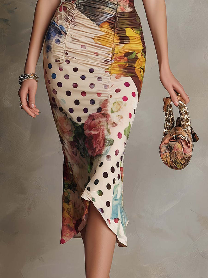 Floreva | Women's Floral Midi Dress Mixed Print Bodycon - Image 3