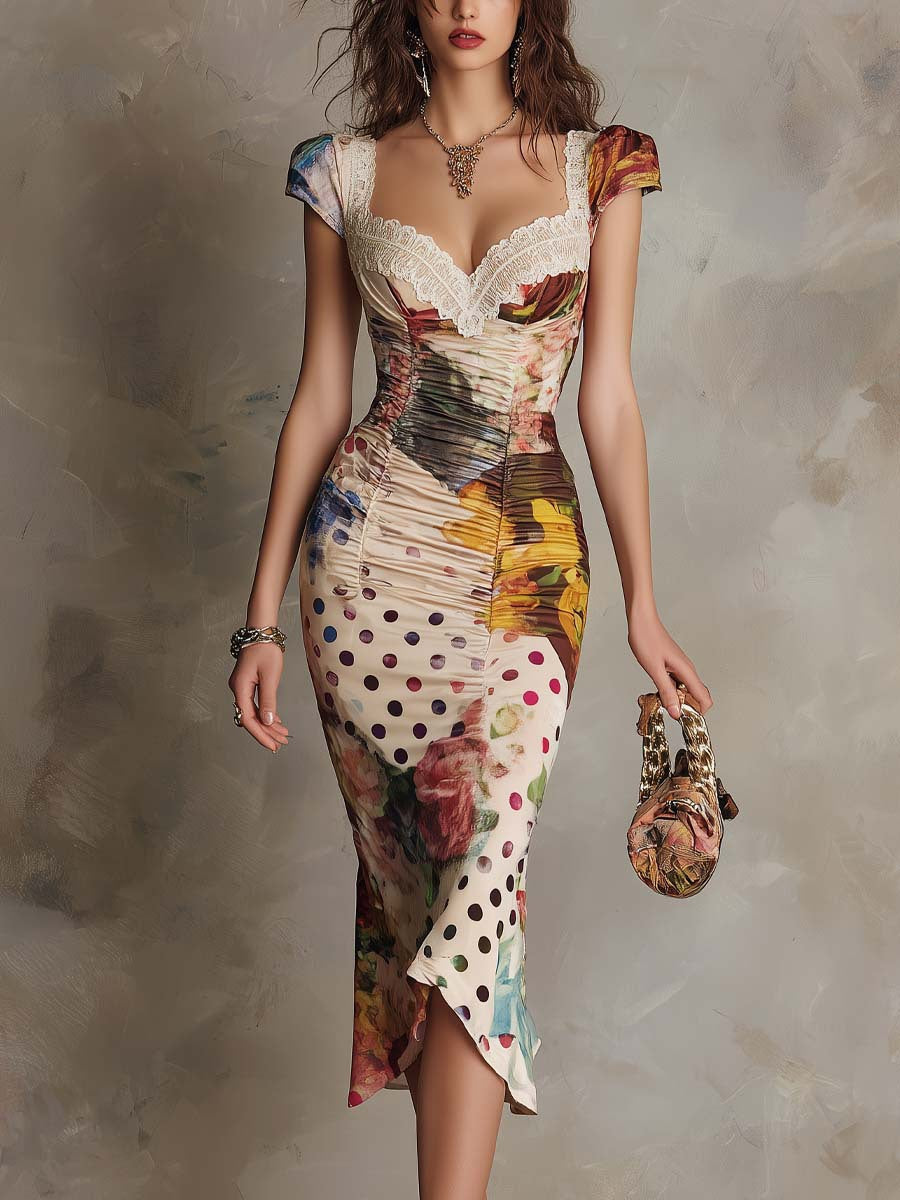 Floreva | Women's Floral Midi Dress Mixed Print Bodycon - Image 6
