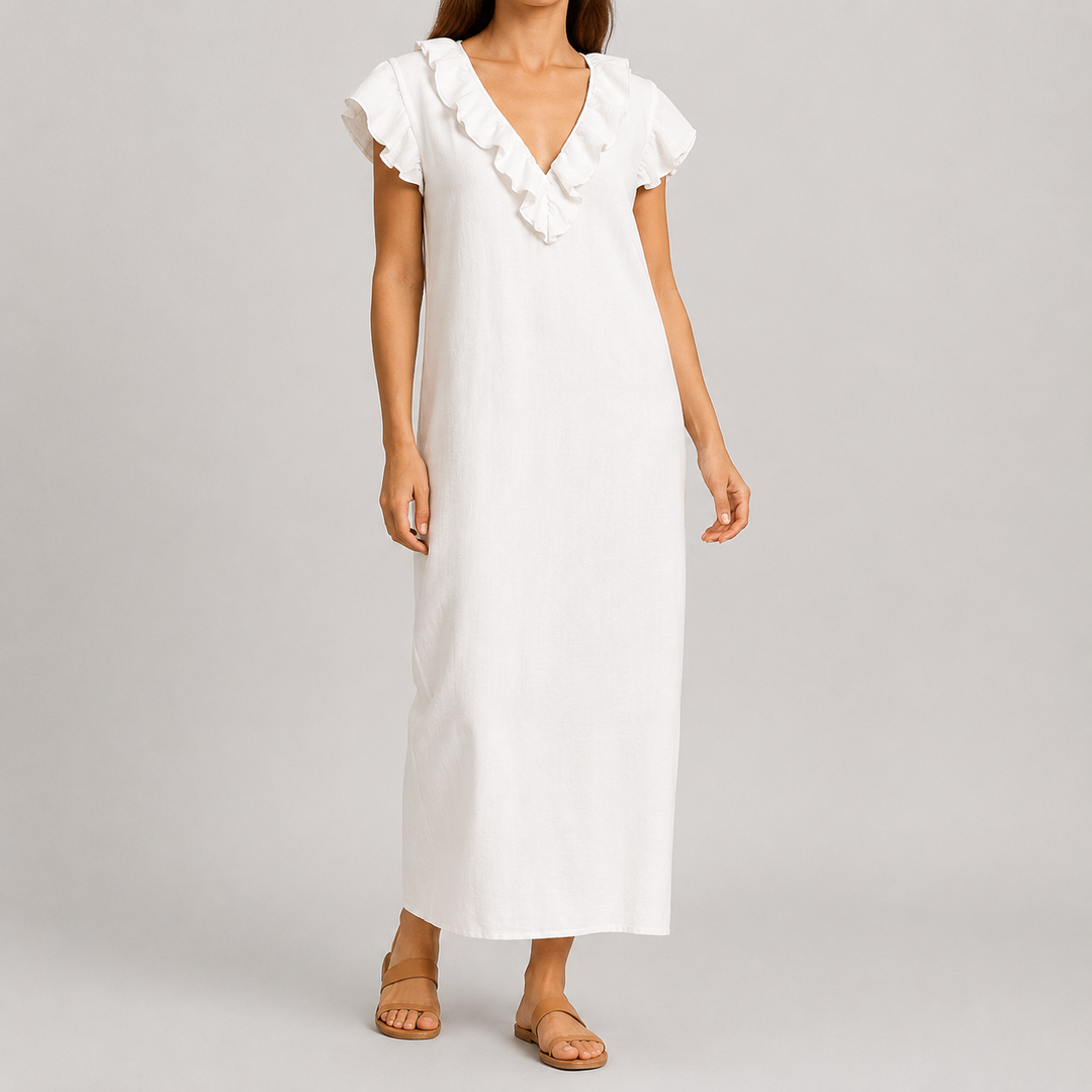 Florin | Women's Ruffle V-Neck Maxi Dress with Pockets - Green - Image 12