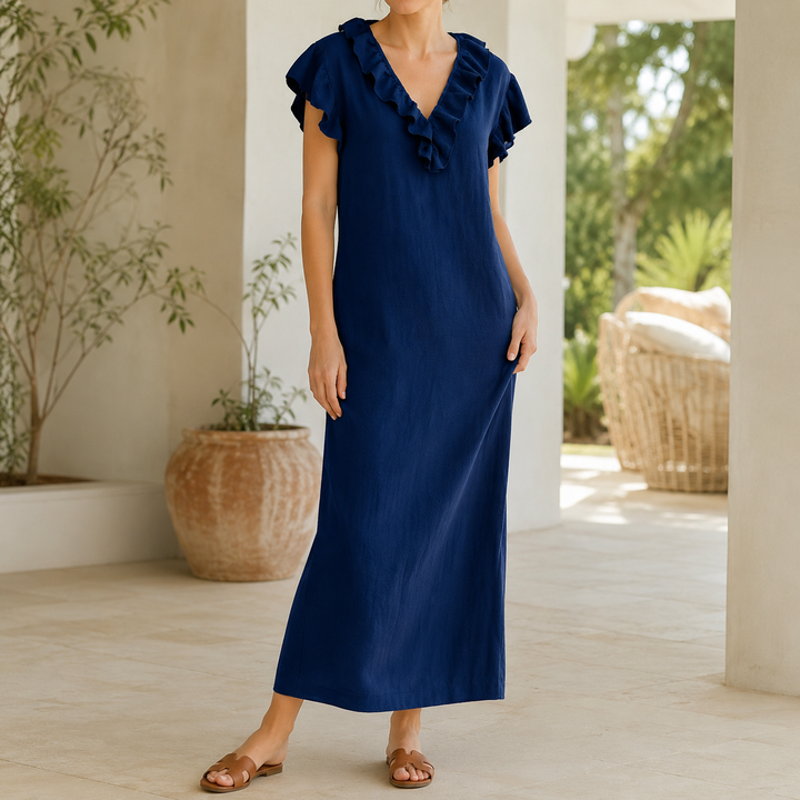 Florin | Women's Ruffle V-Neck Maxi Dress with Pockets - Green - Image 15