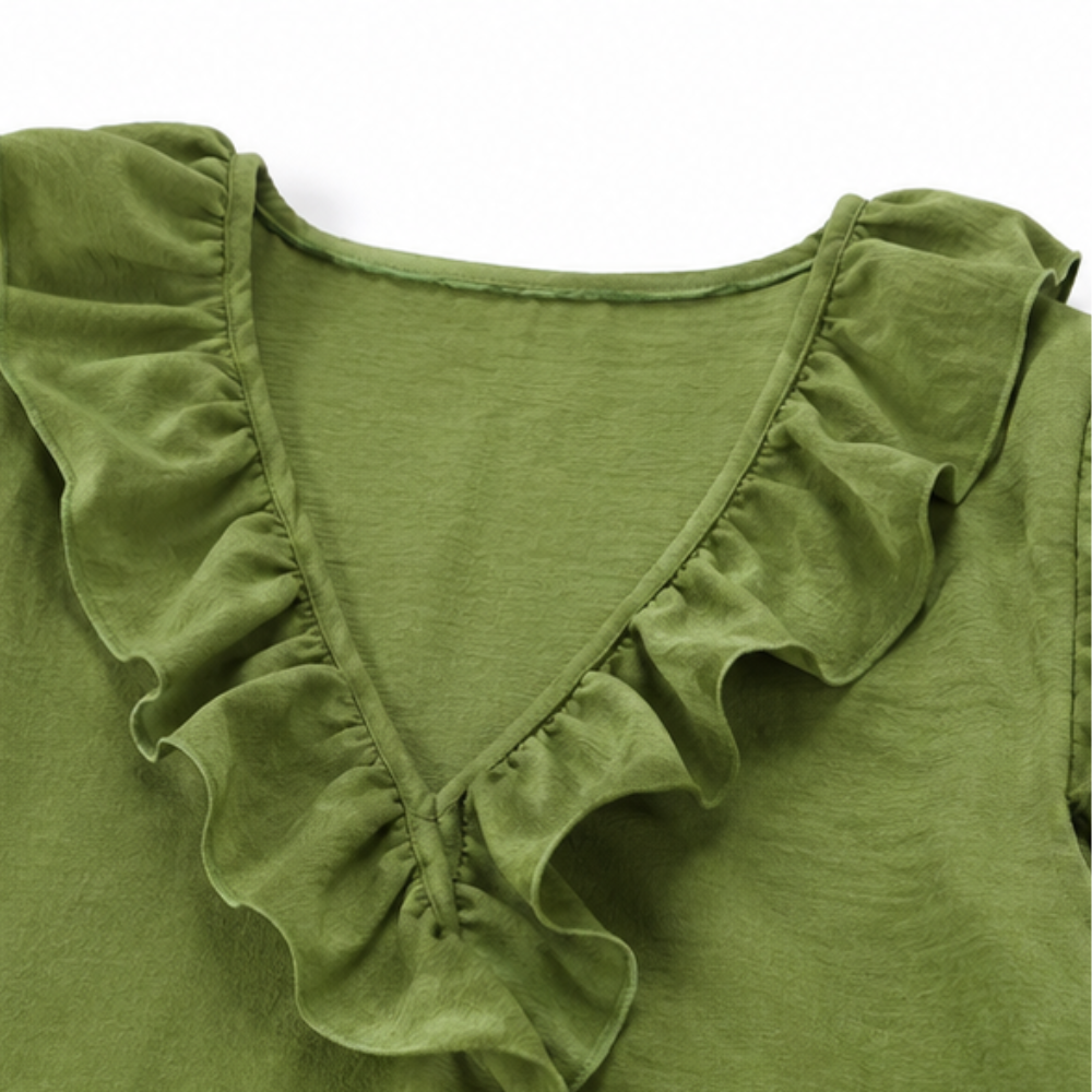 Florin | Women's Ruffle V-Neck Maxi Dress with Pockets - Green - Image 7