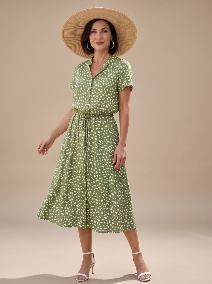 Florinda | Women's Printed Short Sleeve Midi Dress - Sage - Image 1