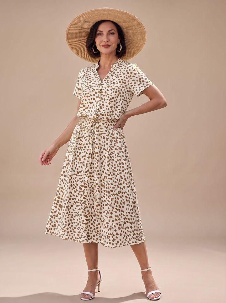 Florinda | Women's Printed Short Sleeve Midi Dress - Sage - Image 10