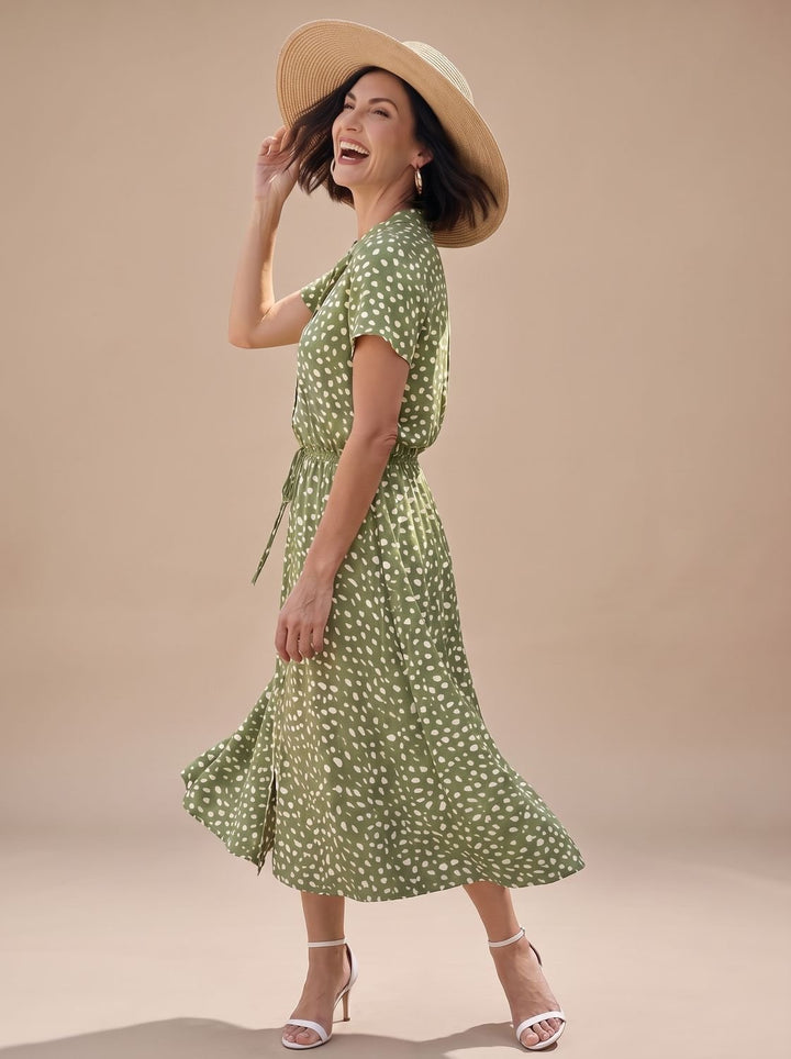 Florinda | Women's Printed Short Sleeve Midi Dress - Sage - Image 2