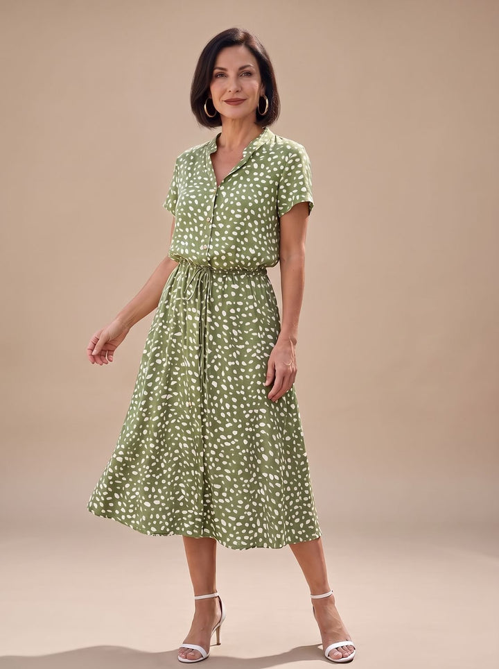 Florinda | Women's Printed Short Sleeve Midi Dress - Sage - Image 3