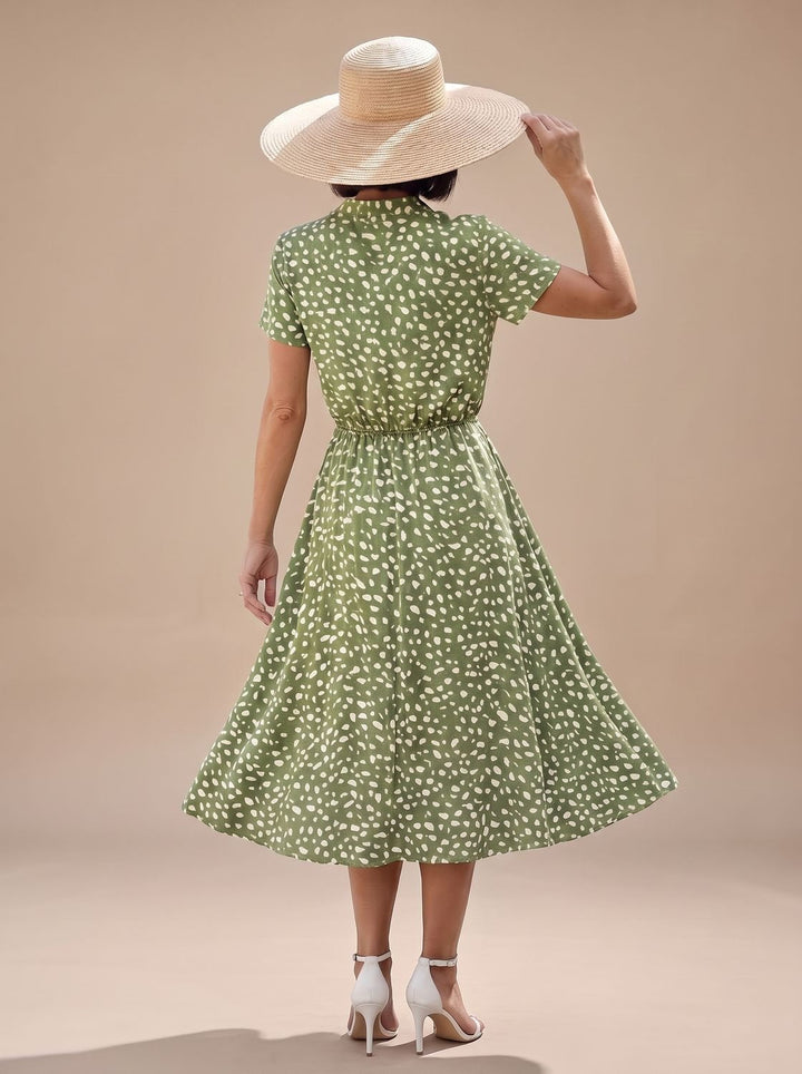 Florinda | Women's Printed Short Sleeve Midi Dress - Sage - Image 4