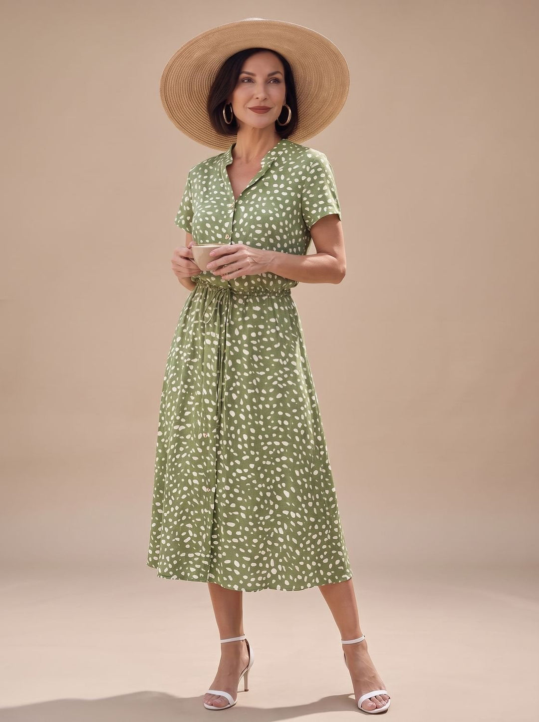 Florinda | Women's Printed Short Sleeve Midi Dress - Sage - Image 5