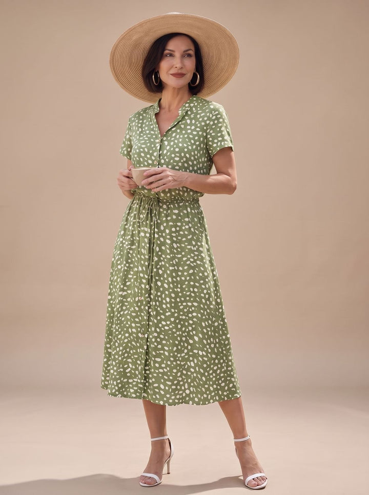 Florinda | Women's Printed Short Sleeve Midi Dress - Sage - Image 5