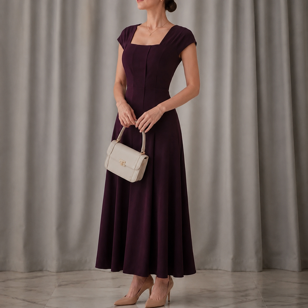Florinda | Women's Square Neck A-Line Midi Dress - Plum - Image 1