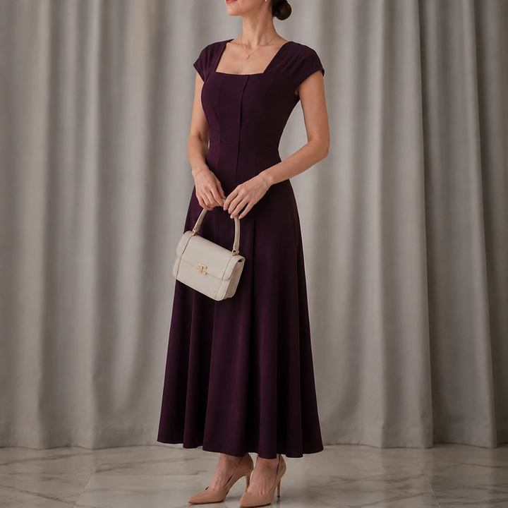 Florinda | Women's Square Neck A-Line Midi Dress - Plum - Image 1