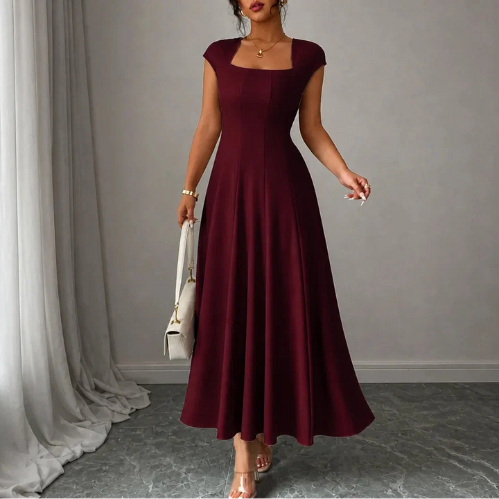 Florinda | Women's Square Neck A-Line Midi Dress - Plum - Image 13